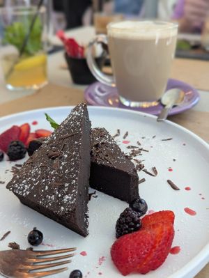 Brownie and latte at ONO by Marouli in Rhodes