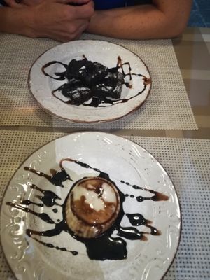 brownie and pannacotta at ONO by Marouli in Rhodes