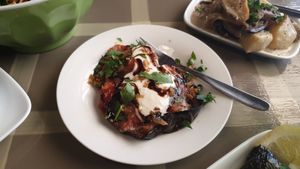 Mousakka with vegan feta at ONO by Marouli in Rhodes