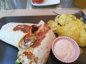 Tortilla with veggies, avocado and spicy mayo at ONO by Marouli in Rhodes
