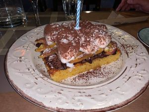 Traditional orange cake, chocolate, peaches and coconut icecream at ONO by Marouli in Rhodes