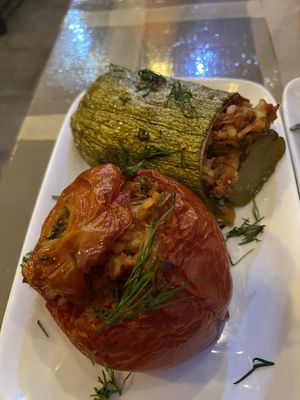 Stuffed tomatoes and stuffed courgette  at ONO by Marouli in Rhodes