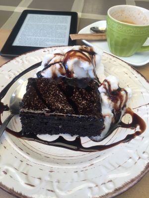 Warm brownie with coconut ice cream  at ONO by Marouli in Rhodes