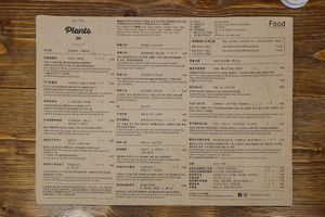 Menu at Plants in Taipei