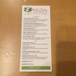 menu - front at Bok Choy in San Antonio