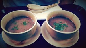 Ulava Charu - translated as Horsegram Soup - It's got amazing properties. It not only gives strength , but also aides in weight loss! at Prana Health Cafe in Bangalore