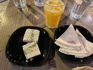 Feta and pita at Veganaki in Athens