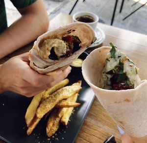 Falafel wraps with chips at Veganaki in Athens