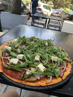 The Greek pizza at Veganaki in Athens