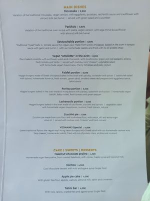 Menu at Veganaki in Athens