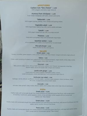 Menu at Veganaki in Athens