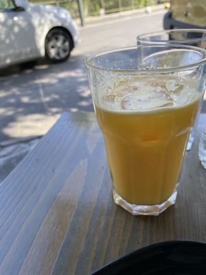 Fresh orange juice at Veganaki in Athens