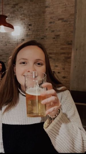 Enjoying an alcohol free + vegan pint of beer  🍺   at Veganaki in Athens