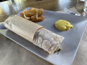 Souvlaki with potatoes  at Veganaki in Athens