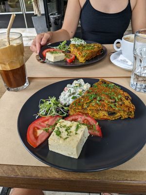 Vegan Omelette, Frappé, Cappuccino at Veganaki in Athens