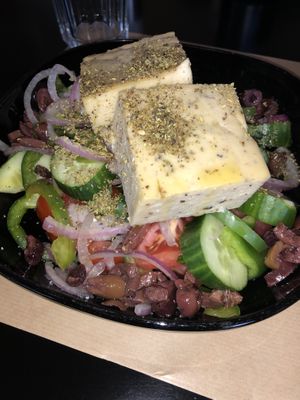 greek salad with vegan feta   at Veganaki in Athens