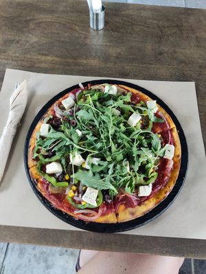 Greek pizza at Veganaki in Athens