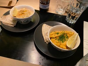 Fava Bean Dip & Hummus at Veganaki in Athens