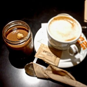 Hazelnut praline & hazelnut milk cappuccino ❤ at Veganaki in Athens