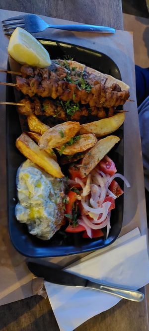 Souvlaki with Tsatsiki at Veganaki in Athens