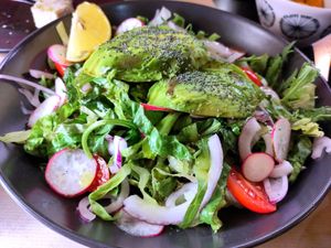 Avocado salad at Veganaki in Athens