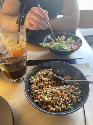 Lentil salad and Dakos salad  at Veganaki in Athens