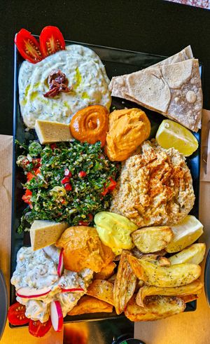 TASTYYYY: platter with all their small dishes. Perfect for sharing 2 people at Veganaki in Athens