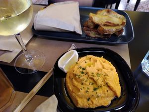 Bean Fava and pita burger at Veganaki in Athens
