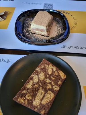 Tiramisu and kormos dessert at Veganaki in Athens