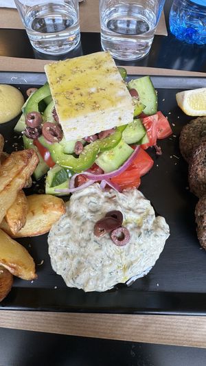 Feta on salad and hummus   at Veganaki in Athens