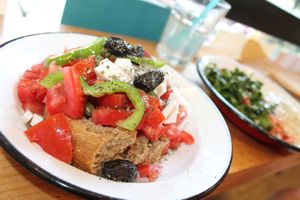 cretian salad with vegan cheese at Veganaki in Athens