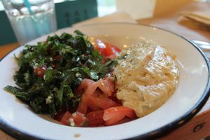 Hummus and salad at Veganaki in Athens