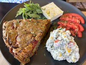 Oven baked vegan omelette  at Veganaki in Athens