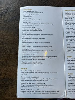 Appetizers menu  at Veganaki in Athens