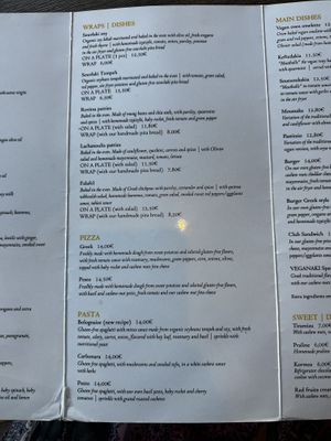 Wraps menu  at Veganaki in Athens