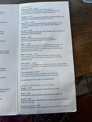 Main dishes menu  at Veganaki in Athens