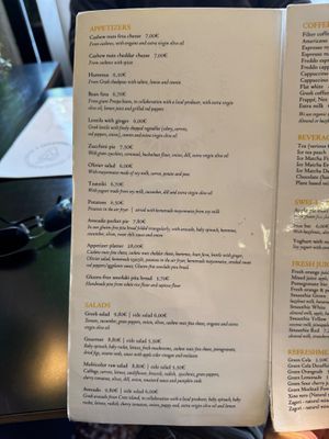 Menu at Veganaki in Athens