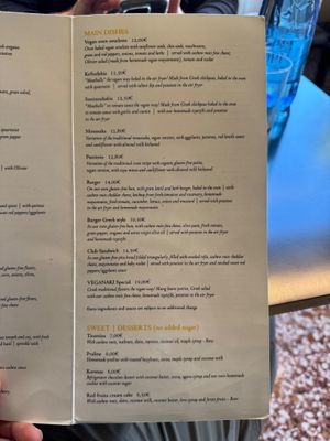 Menu at Veganaki in Athens