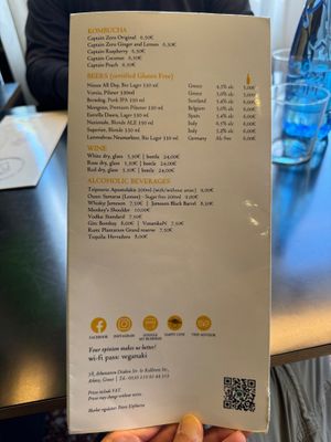 Menu at Veganaki in Athens