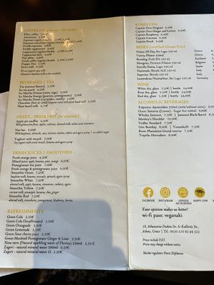 Menu  at Veganaki in Athens
