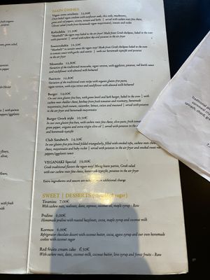 Menu  at Veganaki in Athens