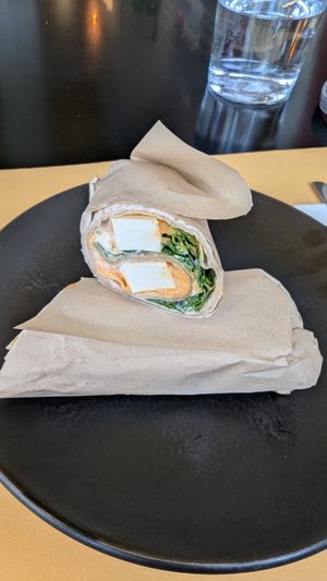 Smoked tofu breakfast pita at Veganaki in Athens