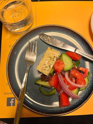 Greek salad and house feta. at Veganaki in Athens