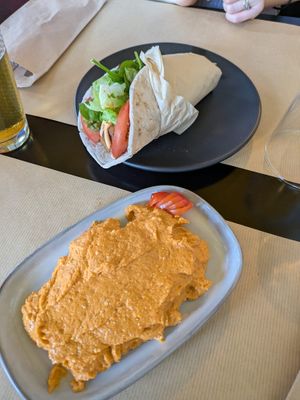 Cheddar starter and tempeh wrap at Veganaki in Athens