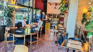 Inside seats at Veganaki in Athens