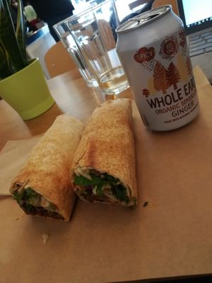 Delicious wraps and a Whole Earth ginger drink at Veganaki in Athens