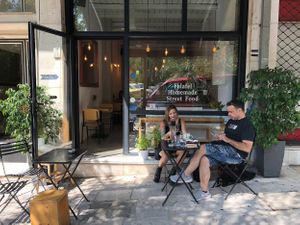 outside the restaurant  at Veganaki in Athens