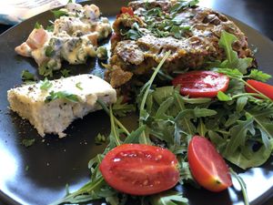 Amazing vegan omelette with cashew cheese   at Veganaki in Athens