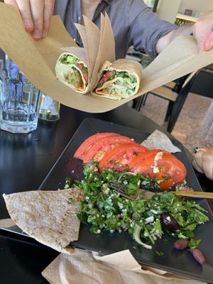 Tabuleh salad and falafel wrap at Veganaki in Athens