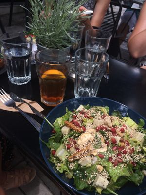 Gourmet salad and cinamonade at Veganaki in Athens